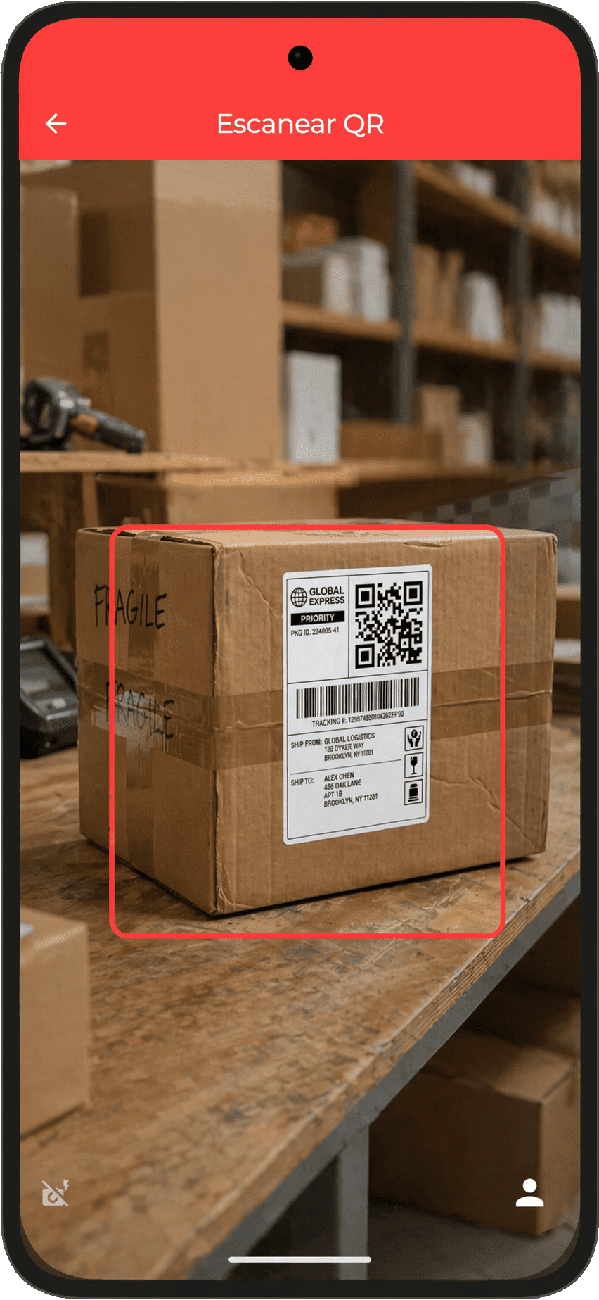 Escaneo de la etiqueta de un envío de Mercado Libre en la app Mercado Scanner